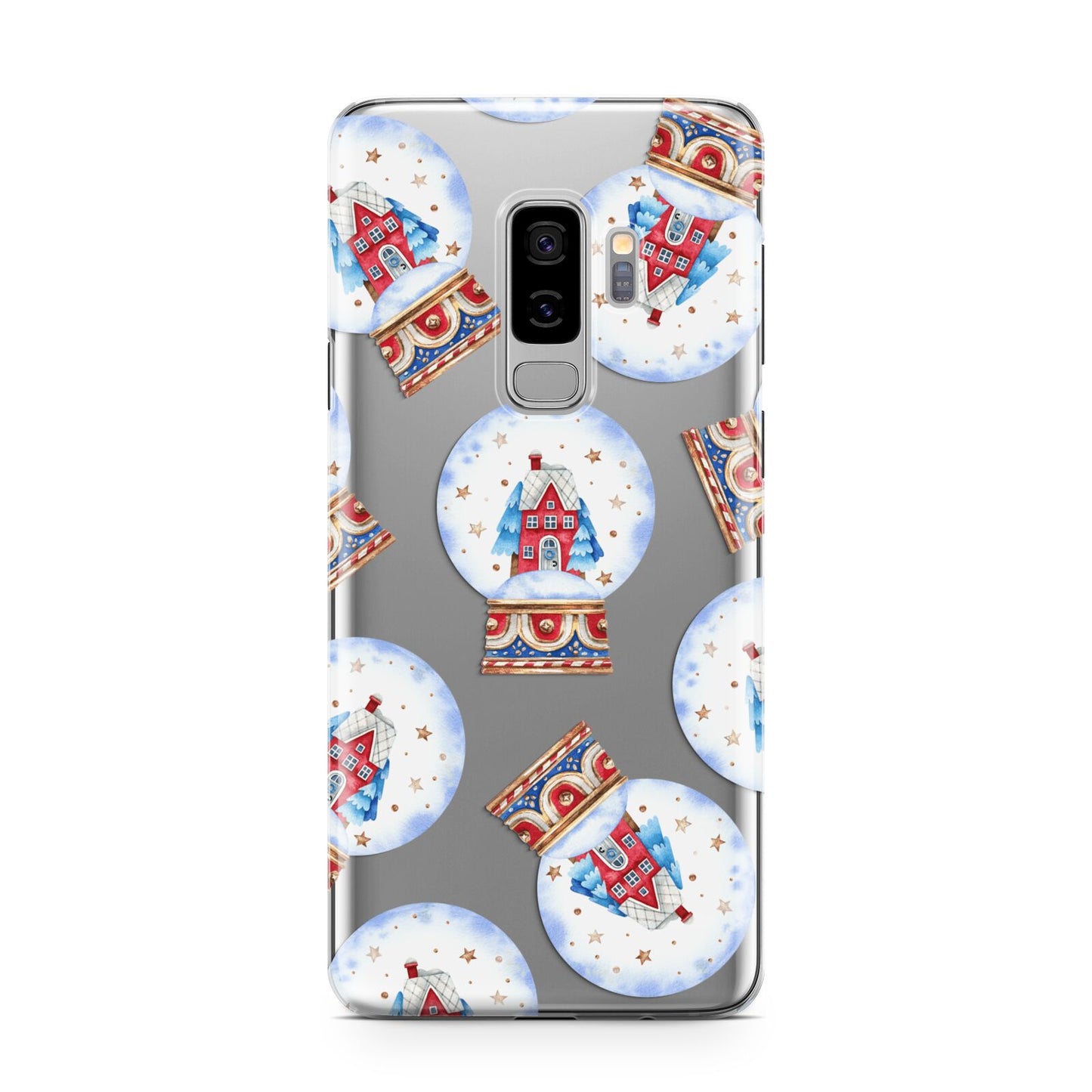 Christmas Snow Globe Pattern Samsung Galaxy S9 Plus Case on Silver phone