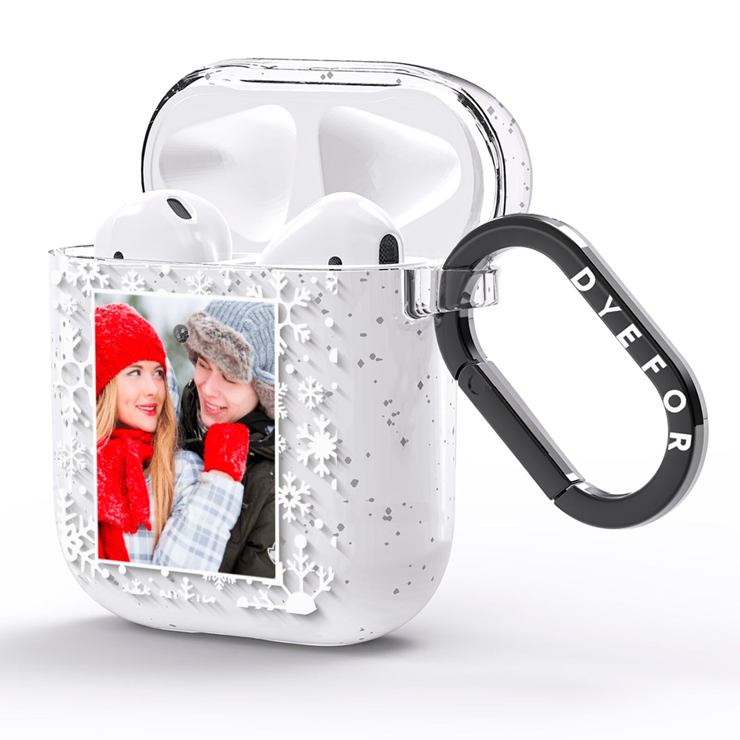 Christmas Snowflake Personalised Photo AirPods Glitter Case Side Image