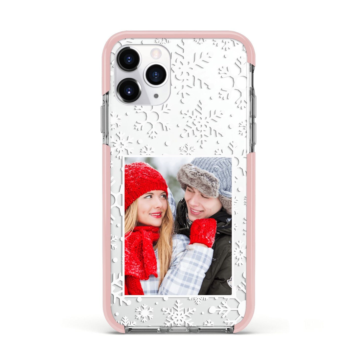 Christmas Snowflake Personalised Photo Apple iPhone 11 Pro in Silver with Pink Impact Case