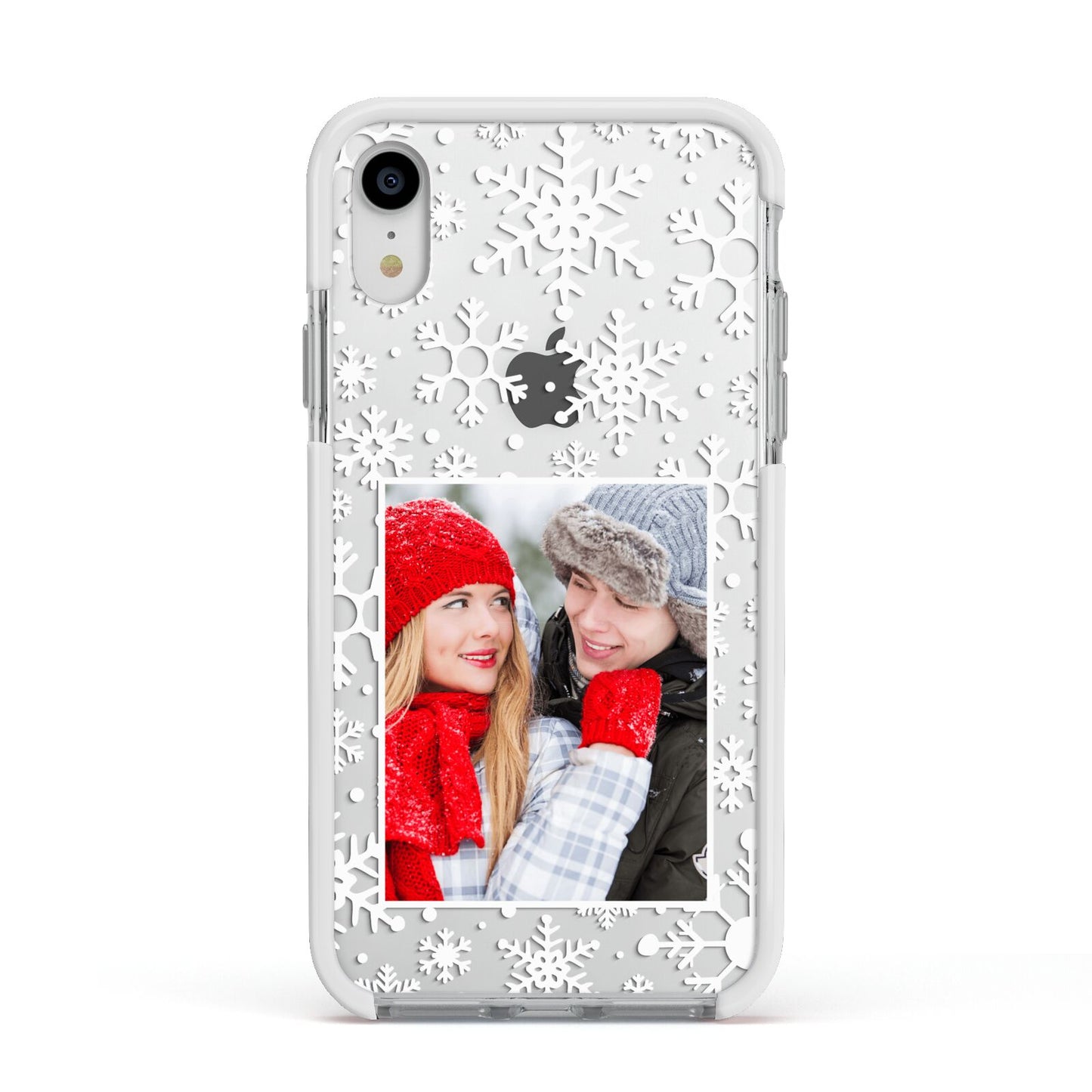 Christmas Snowflake Personalised Photo Apple iPhone XR Impact Case White Edge on Silver Phone