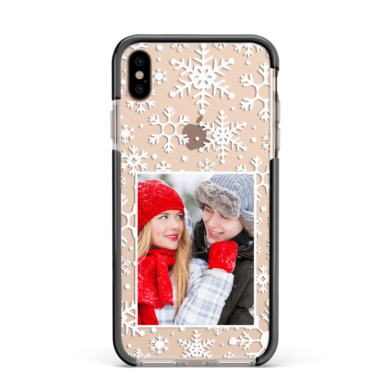 Christmas Snowflake Personalised Photo Apple iPhone Xs Max Impact Case Black Edge on Gold Phone