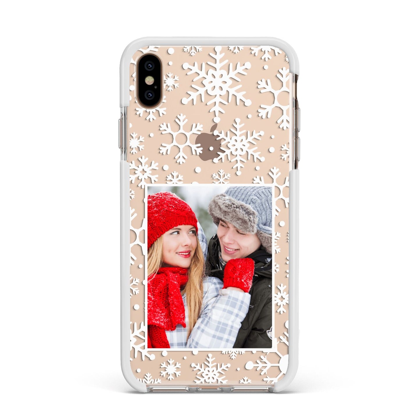 Christmas Snowflake Personalised Photo Apple iPhone Xs Max Impact Case White Edge on Gold Phone