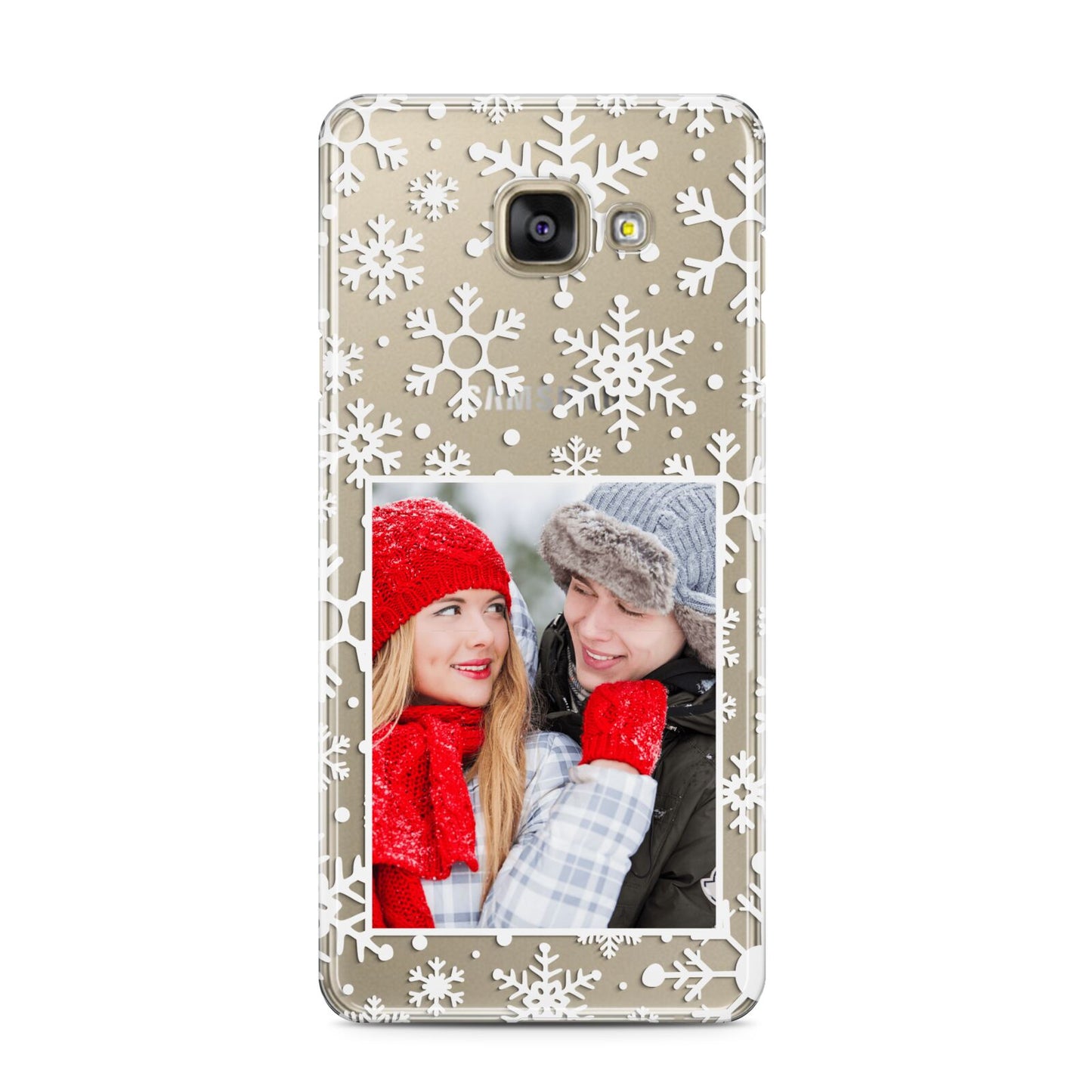 Christmas Snowflake Personalised Photo Samsung Galaxy A3 2016 Case on gold phone