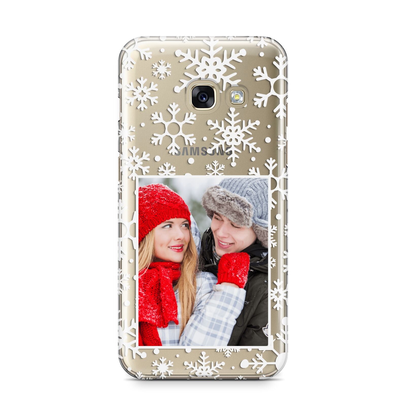 Christmas Snowflake Personalised Photo Samsung Galaxy A3 2017 Case on gold phone