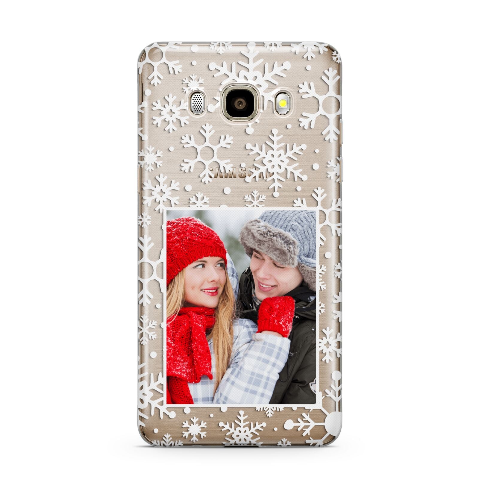 Christmas Snowflake Personalised Photo Samsung Galaxy J7 2016 Case on gold phone