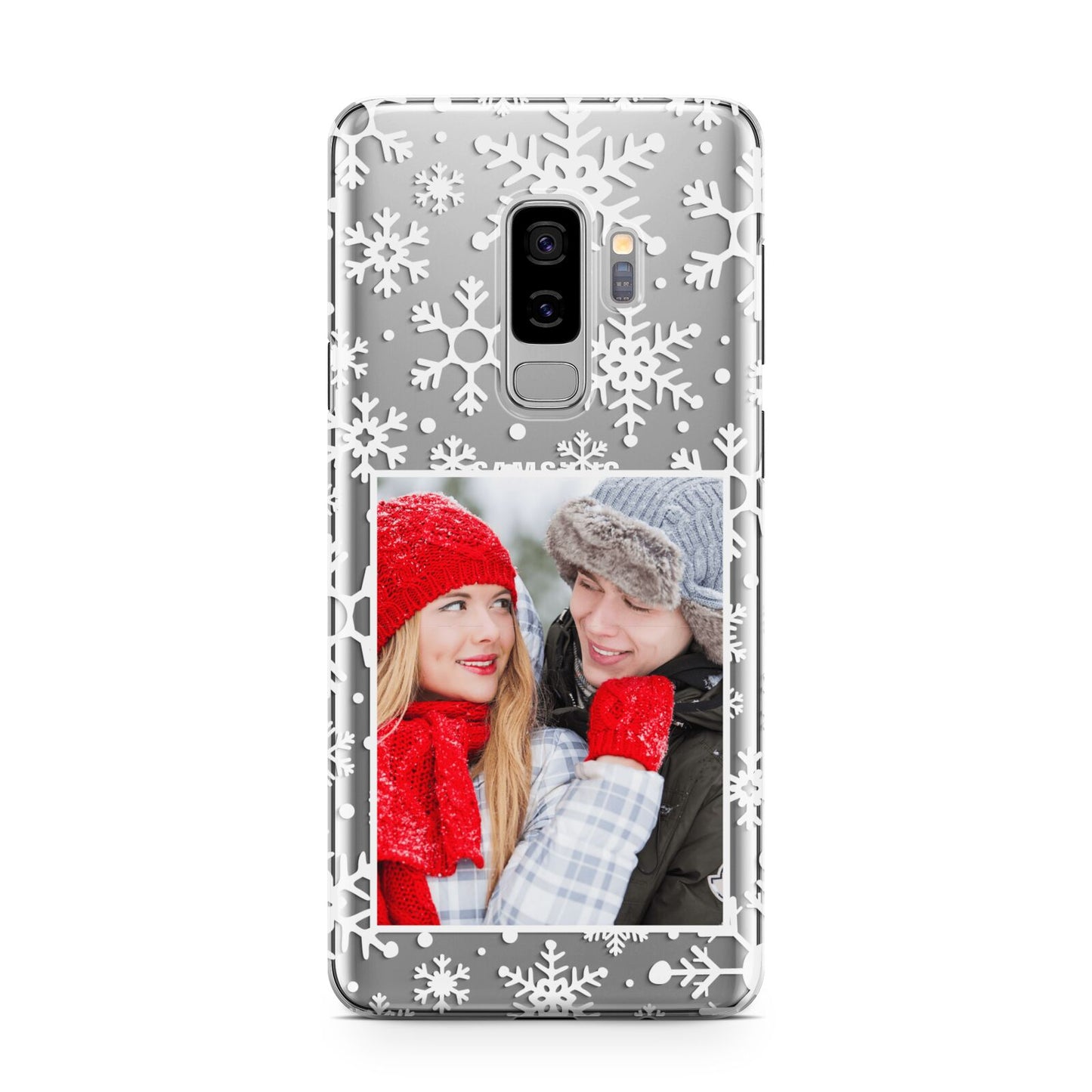 Christmas Snowflake Personalised Photo Samsung Galaxy S9 Plus Case on Silver phone