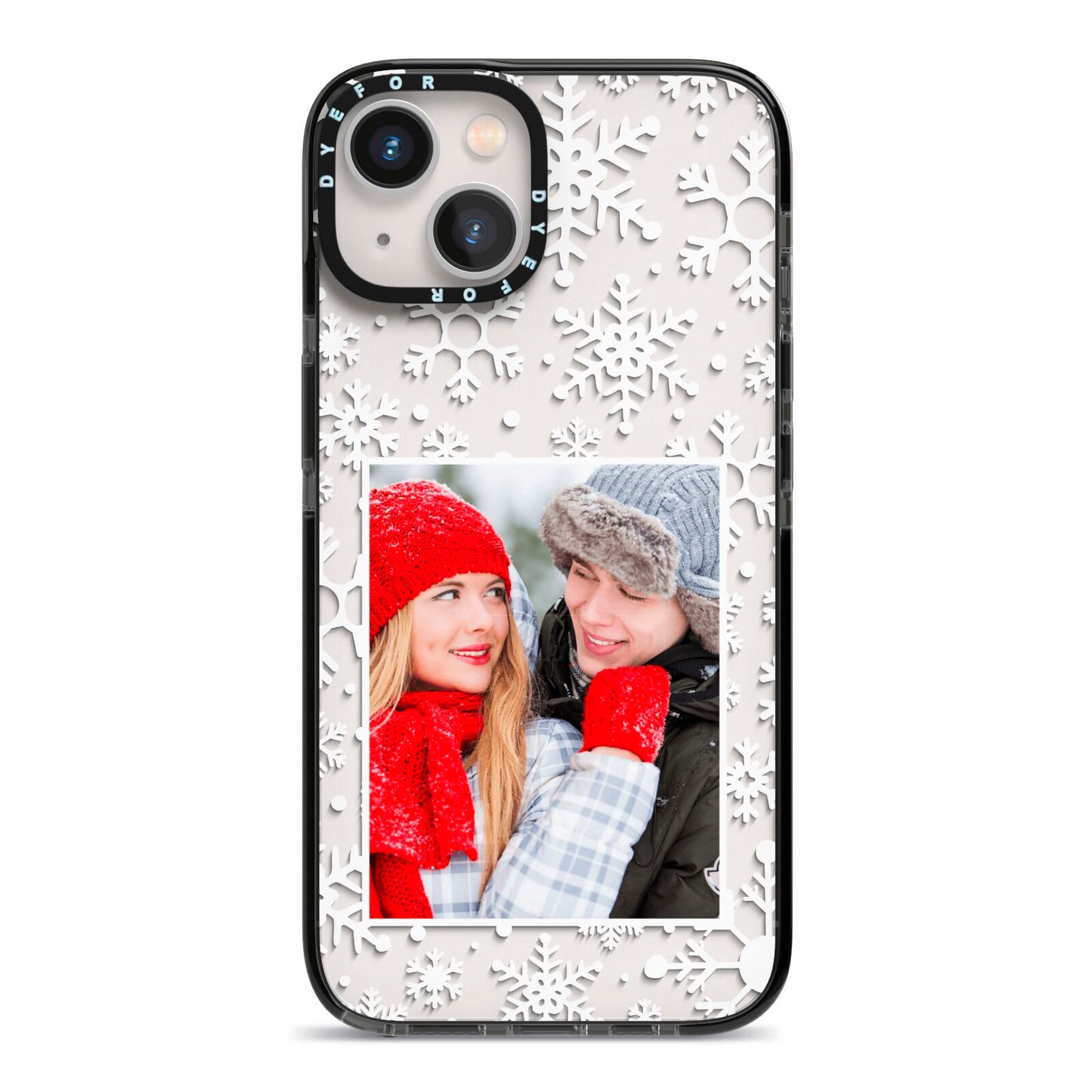 Christmas Snowflake Personalised Photo iPhone 13 Black Impact Case on Silver phone