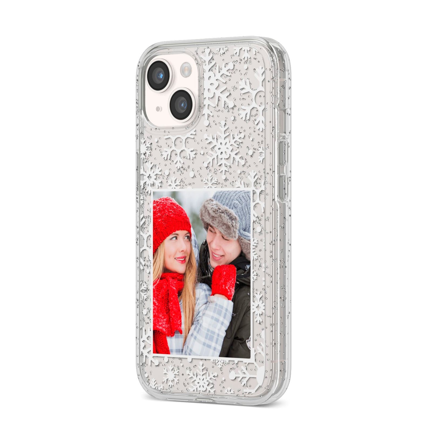 Christmas Snowflake Personalised Photo iPhone 14 Glitter Tough Case Starlight Angled Image