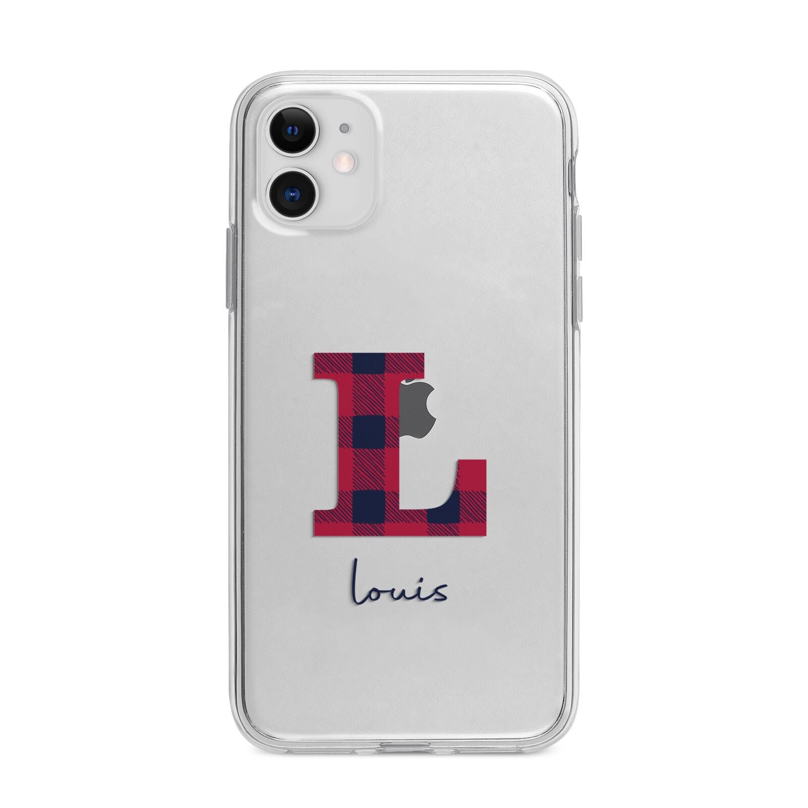 Christmas Tartan Personalised Apple iPhone 11 in White with Bumper Case