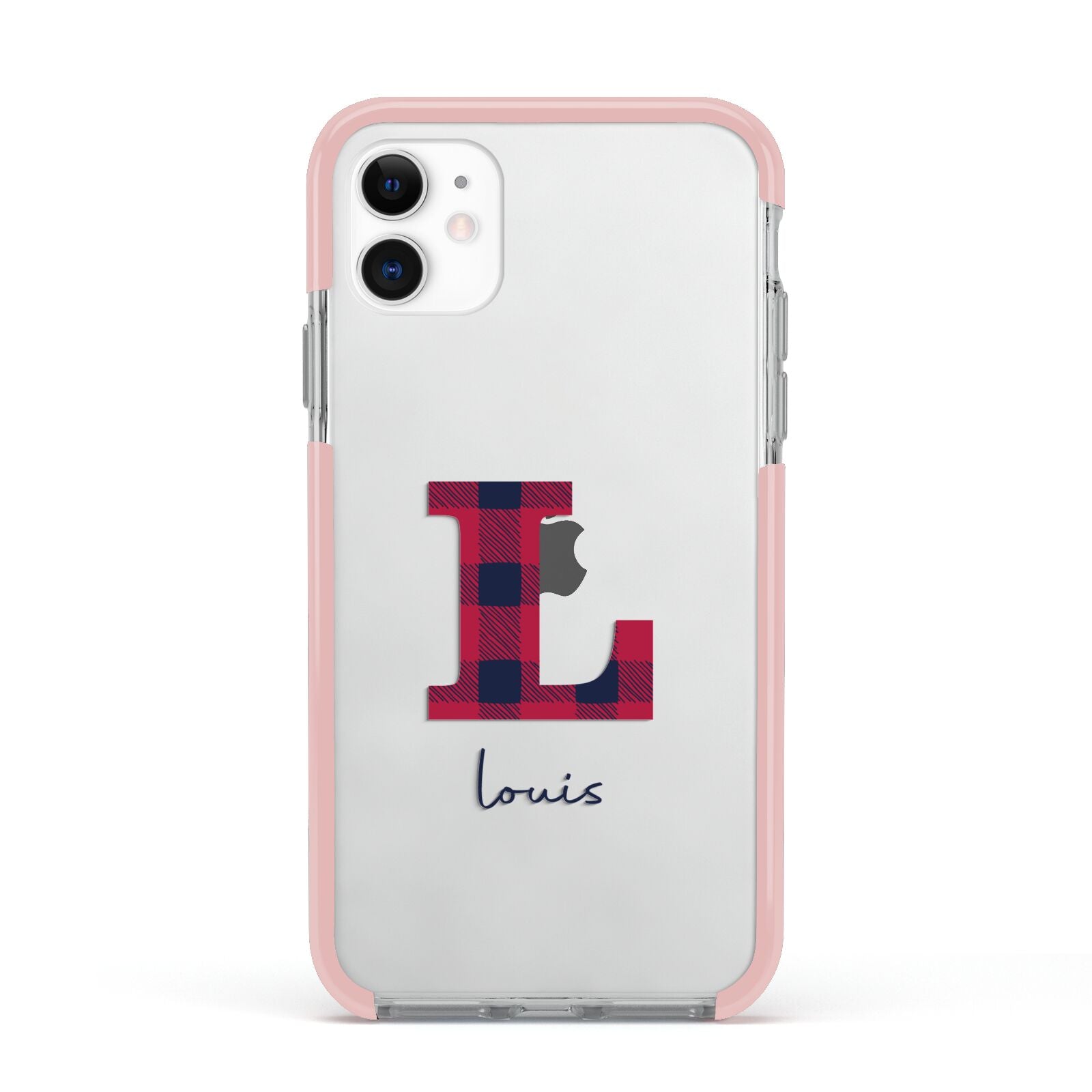 Christmas Tartan Personalised Apple iPhone 11 in White with Pink Impact Case