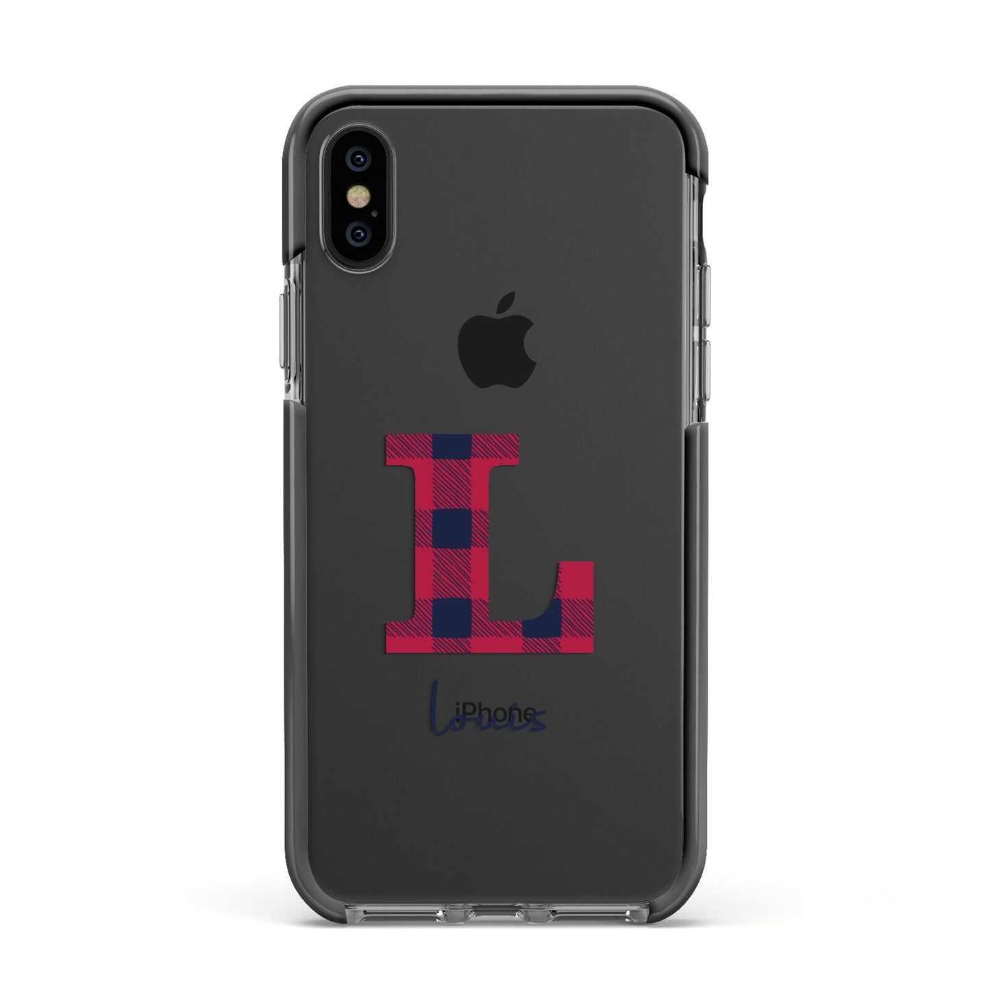 Christmas Tartan Personalised Apple iPhone Xs Impact Case Black Edge on Black Phone