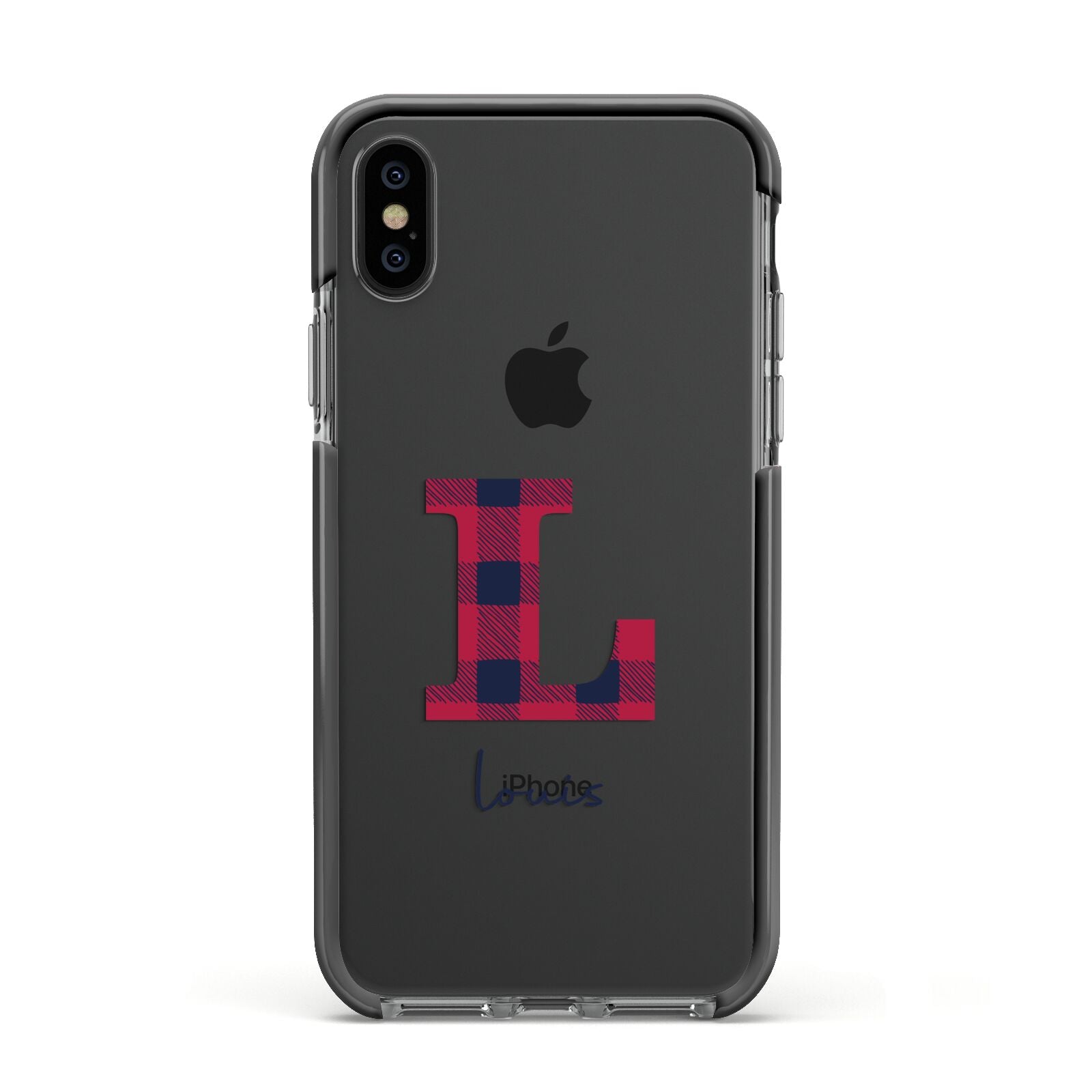 Christmas Tartan Personalised Apple iPhone Xs Impact Case Black Edge on Black Phone