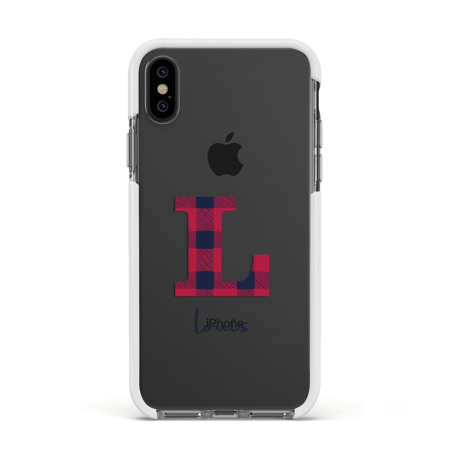 Christmas Tartan Personalised Apple iPhone Xs Impact Case White Edge on Black Phone