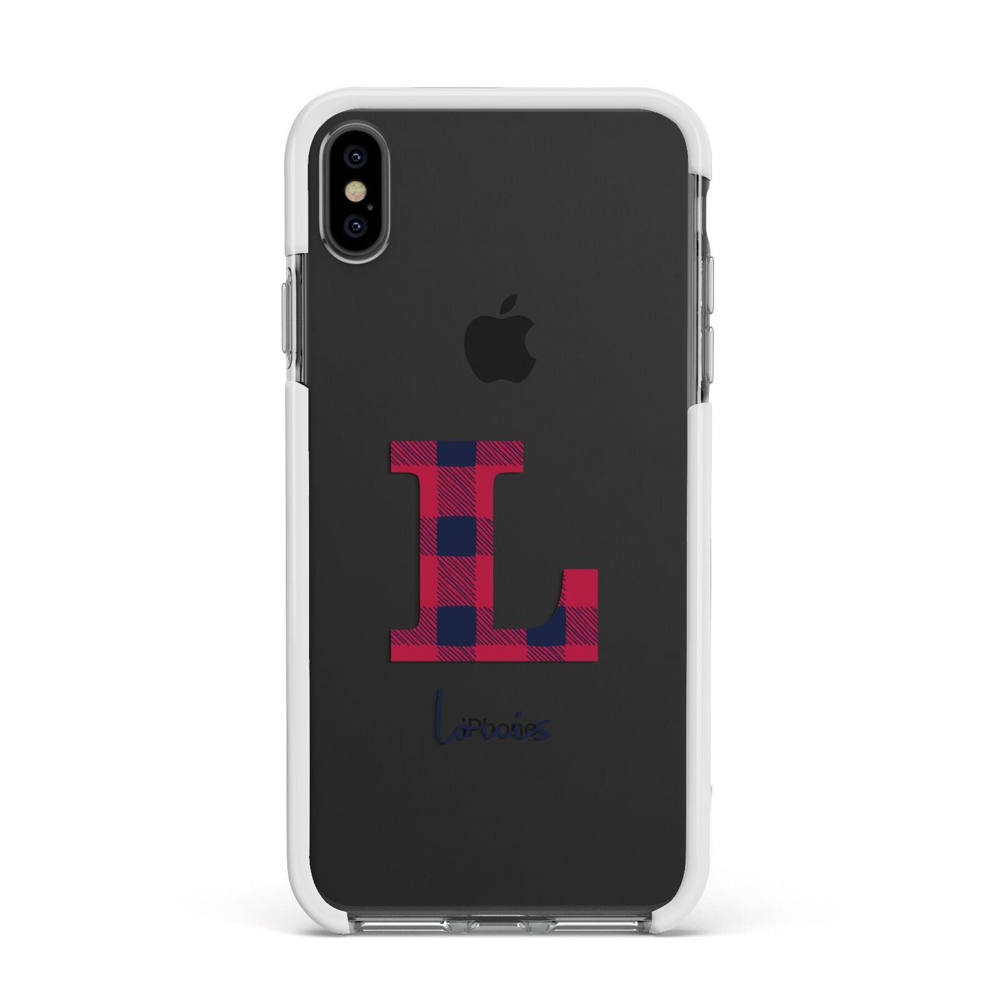 Christmas Tartan Personalised Apple iPhone Xs Max Impact Case White Edge on Black Phone