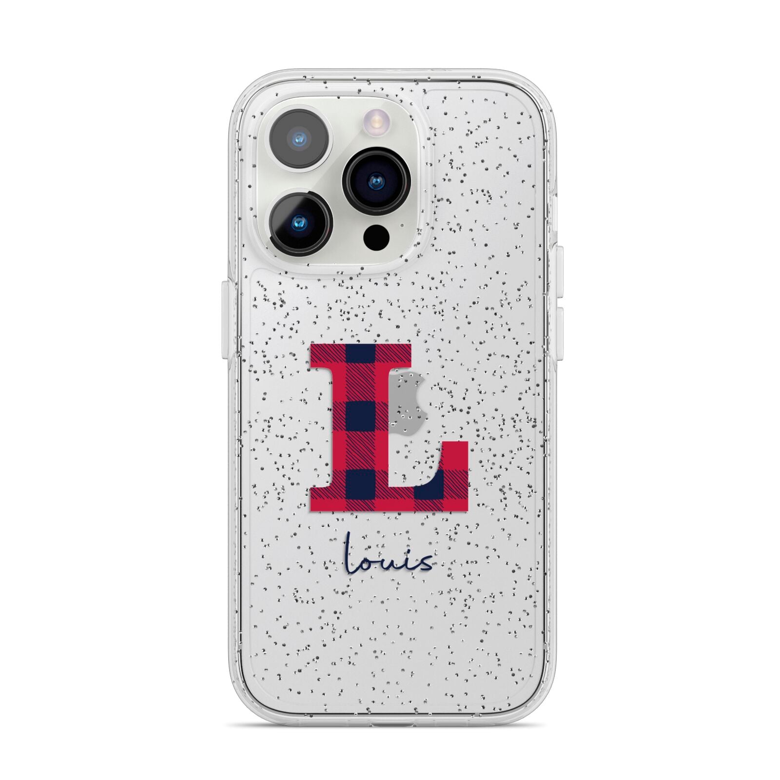 Christmas Tartan Personalised iPhone 14 Pro Glitter Tough Case Silver