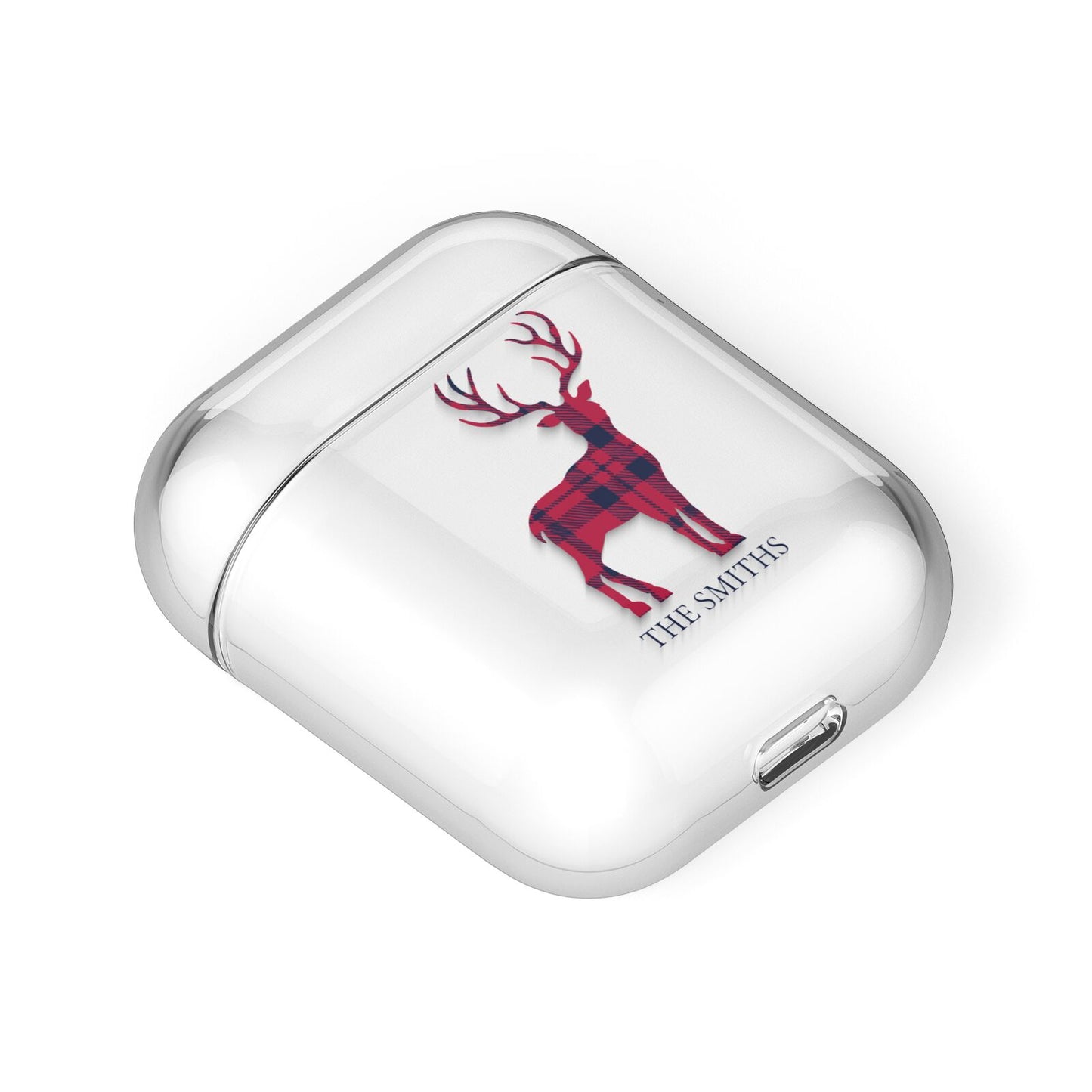 Christmas Tartan Reindeer Personalised AirPods Case Laid Flat