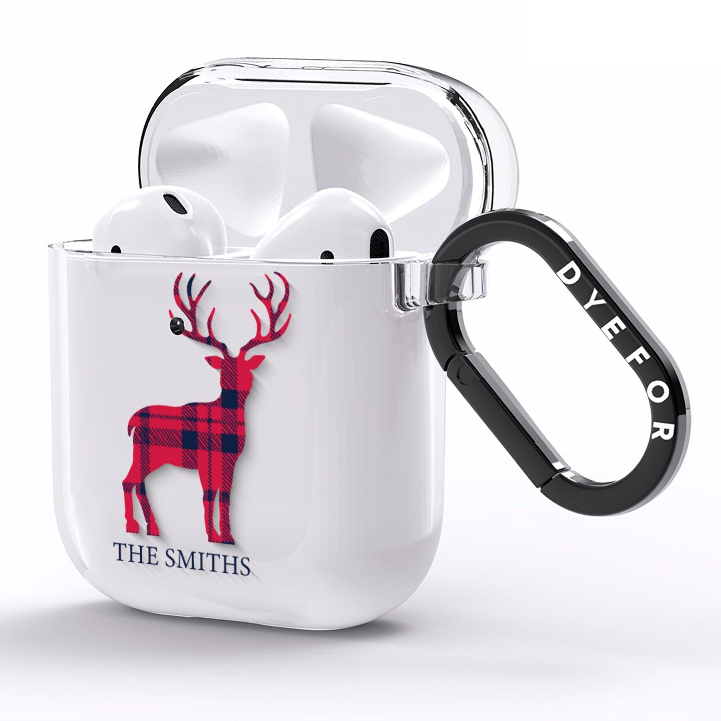 Christmas Tartan Reindeer Personalised AirPods Clear Case Side Image