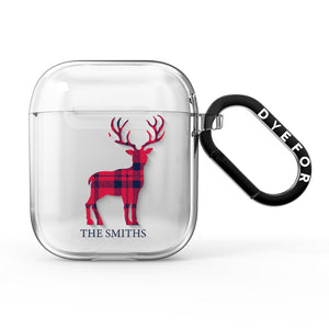 Christmas Tartan Reindeer Personalised AirPods Case