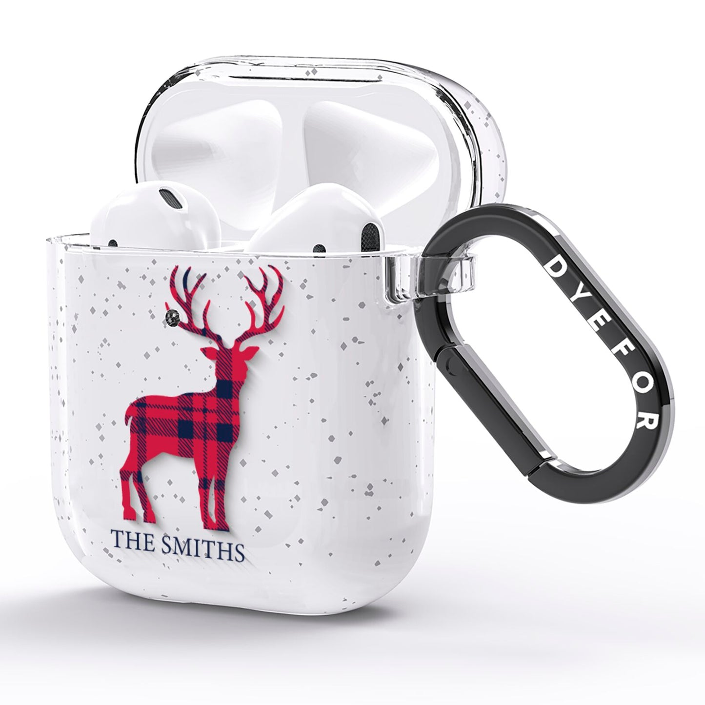 Christmas Tartan Reindeer Personalised AirPods Glitter Case Side Image