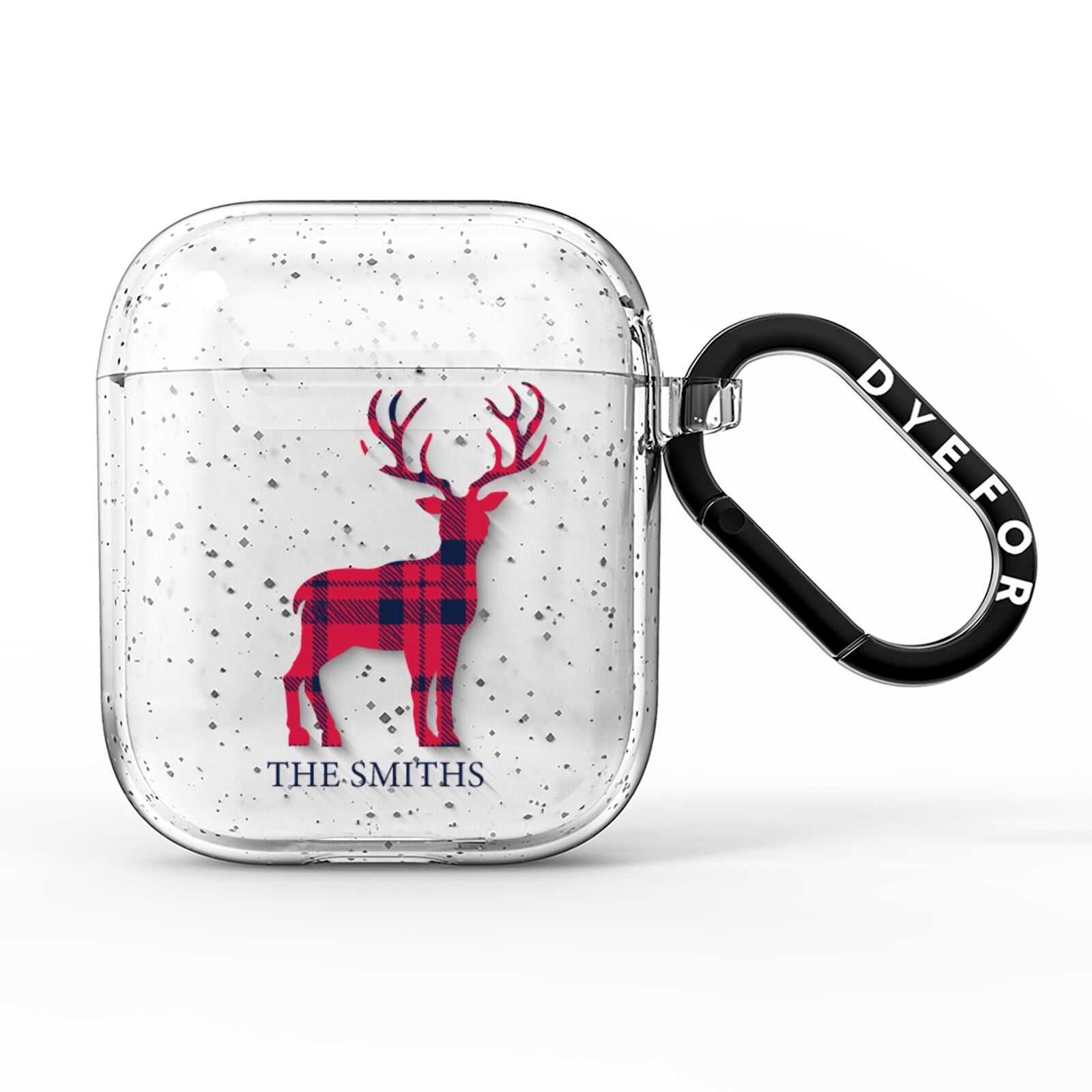 Christmas Tartan Reindeer Personalised AirPods Glitter Case