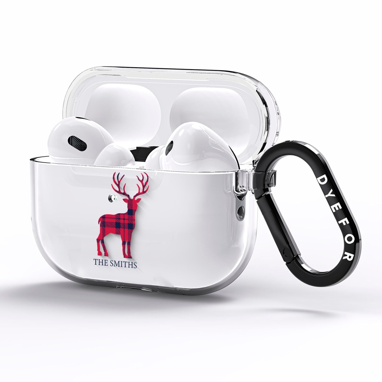 Christmas Tartan Reindeer Personalised AirPods Pro Clear Case Side Image