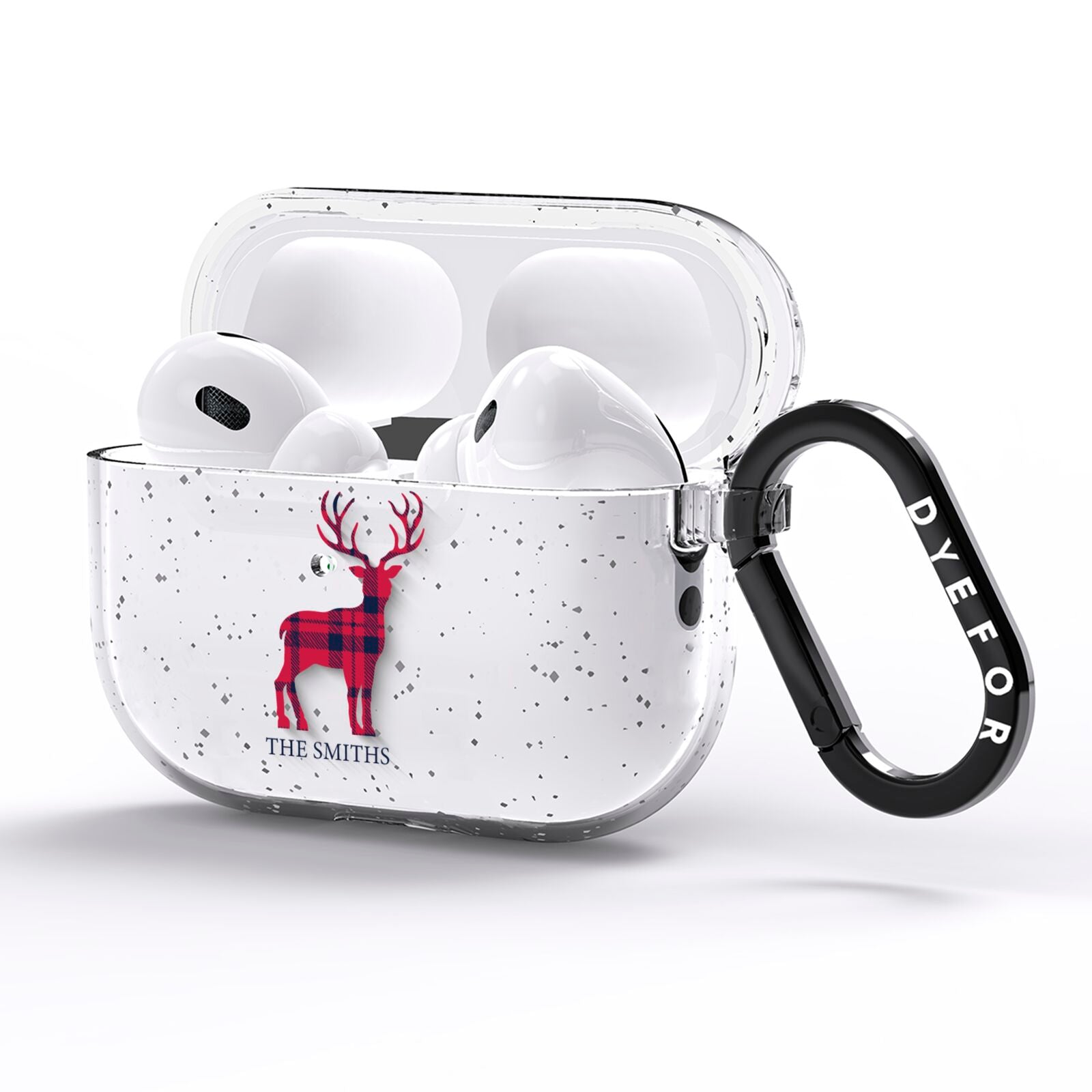 Christmas Tartan Reindeer Personalised AirPods Pro Glitter Case Side Image