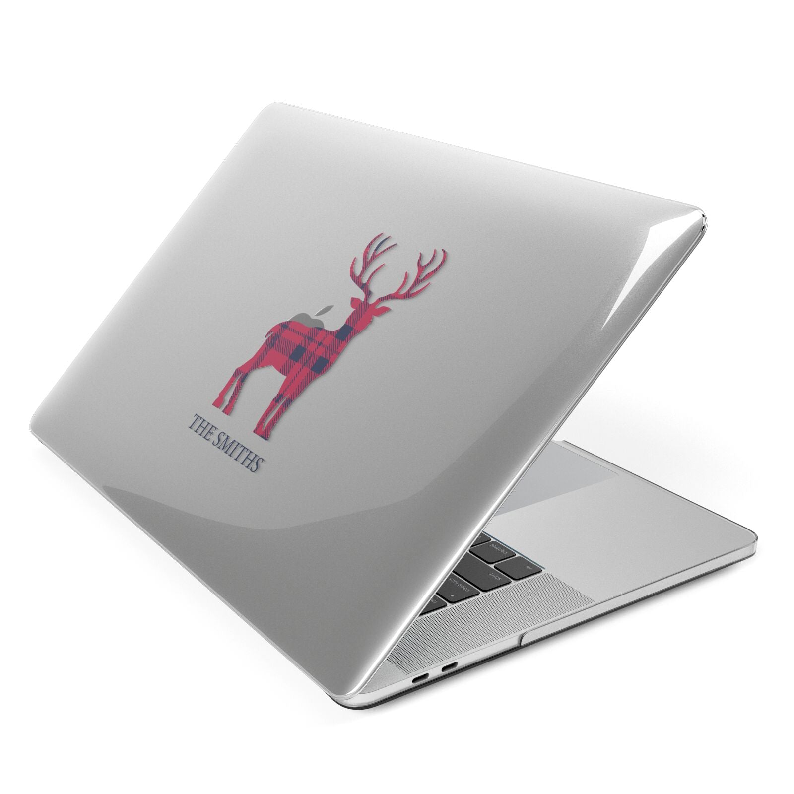 Christmas Tartan Reindeer Personalised Apple MacBook Case Side View