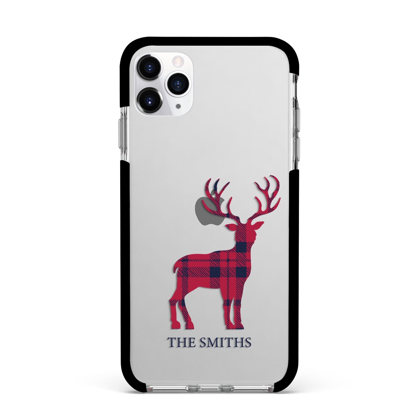 Christmas Tartan Reindeer Personalised Apple iPhone 11 Pro Max in Silver with Black Impact Case