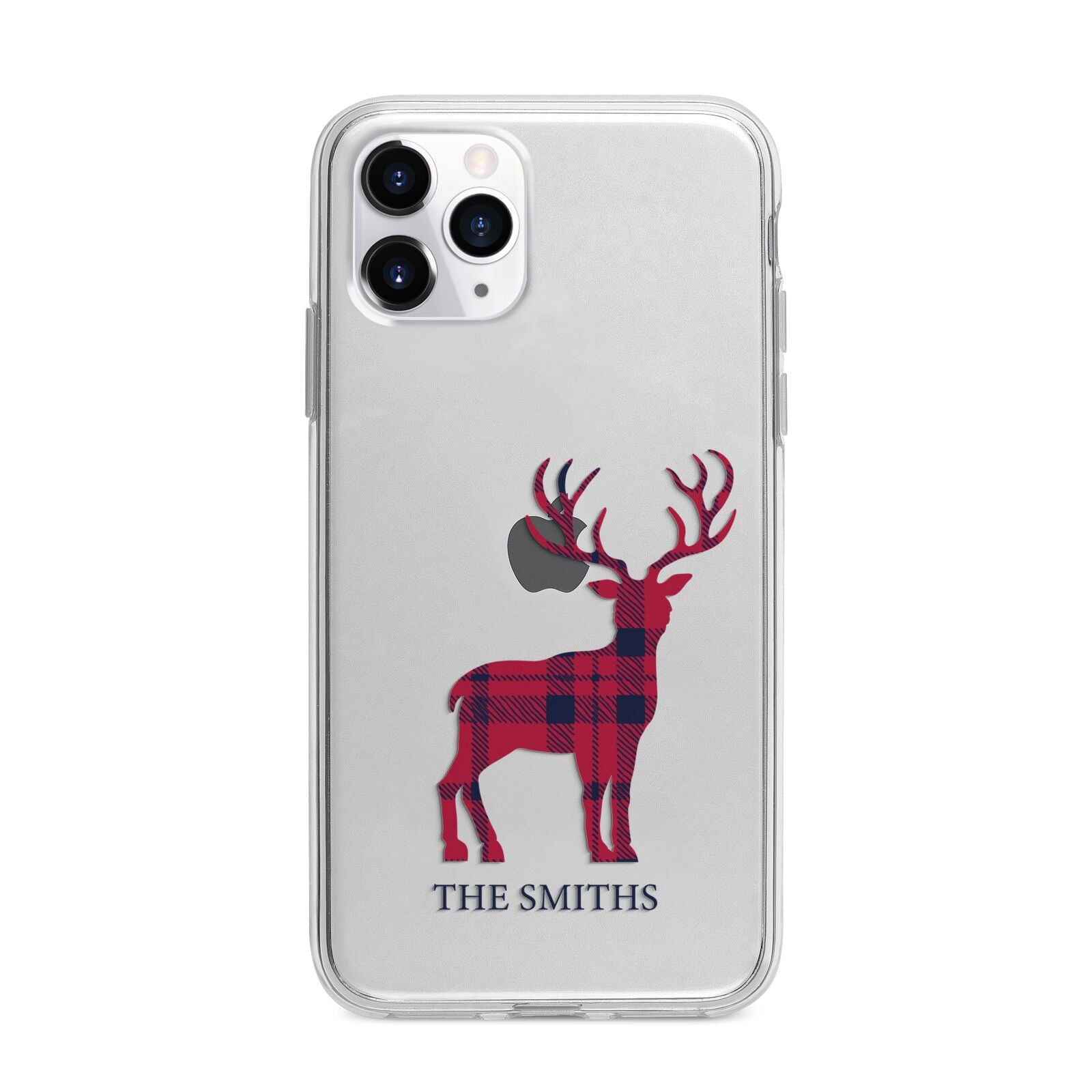 Christmas Tartan Reindeer Personalised Apple iPhone 11 Pro Max in Silver with Bumper Case