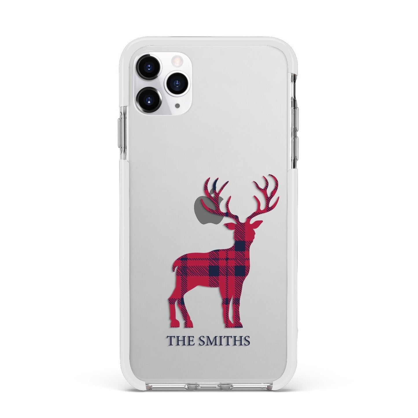 Christmas Tartan Reindeer Personalised Apple iPhone 11 Pro Max in Silver with White Impact Case