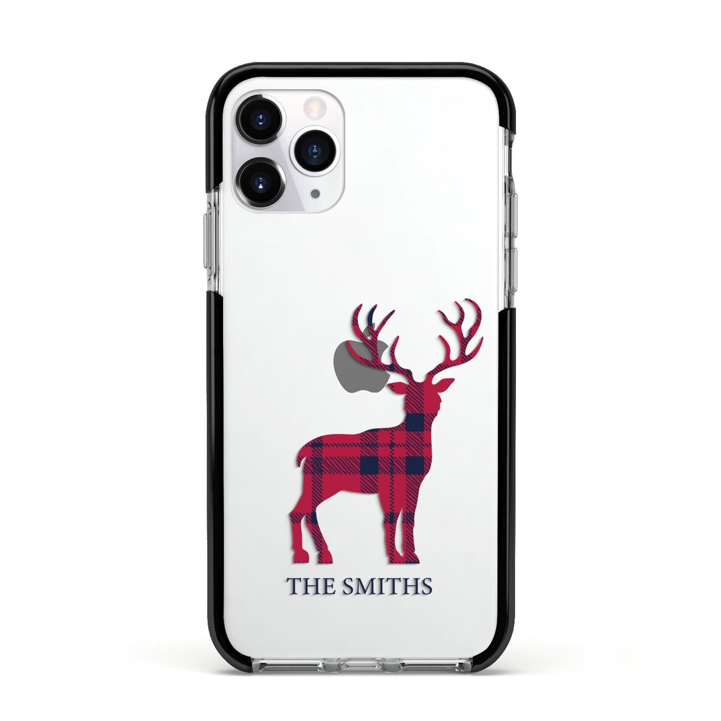 Christmas Tartan Reindeer Personalised Apple iPhone 11 Pro in Silver with Black Impact Case