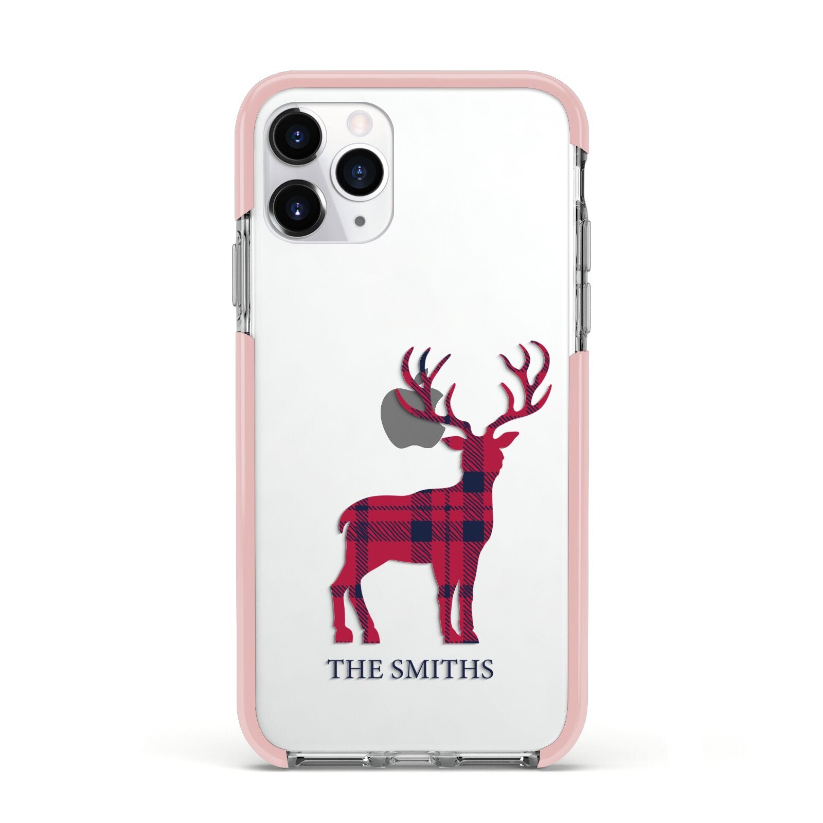 Christmas Tartan Reindeer Personalised Apple iPhone 11 Pro in Silver with Pink Impact Case