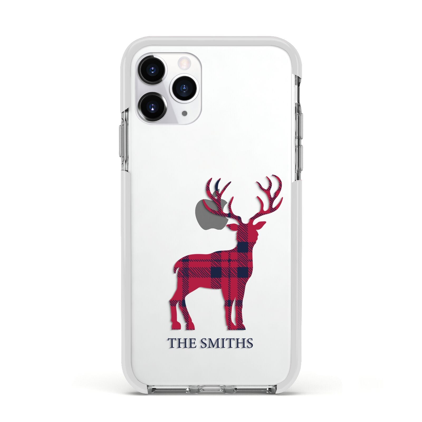 Christmas Tartan Reindeer Personalised Apple iPhone 11 Pro in Silver with White Impact Case