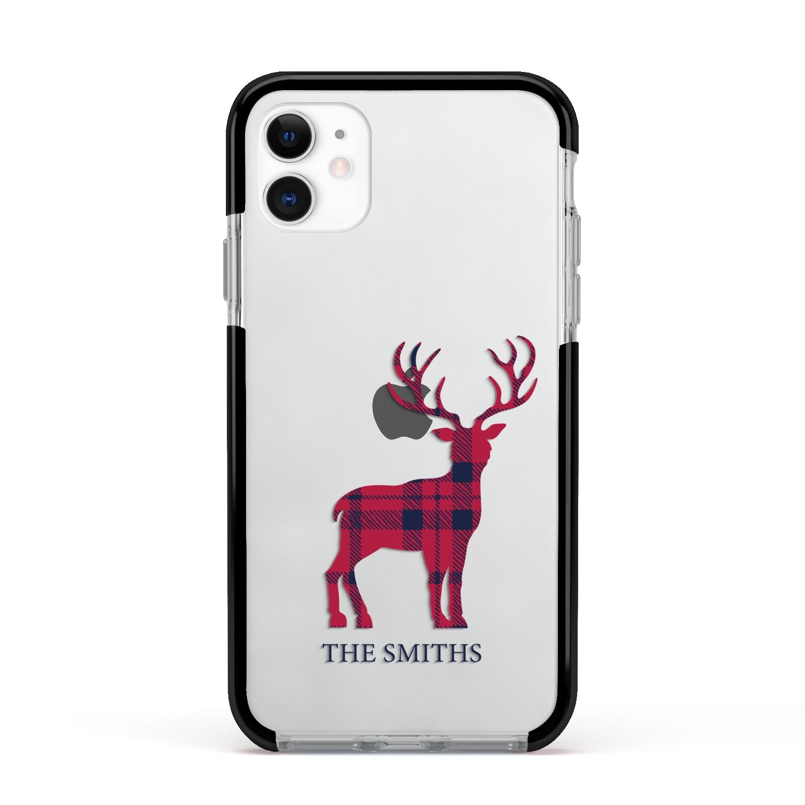 Christmas Tartan Reindeer Personalised Apple iPhone 11 in White with Black Impact Case