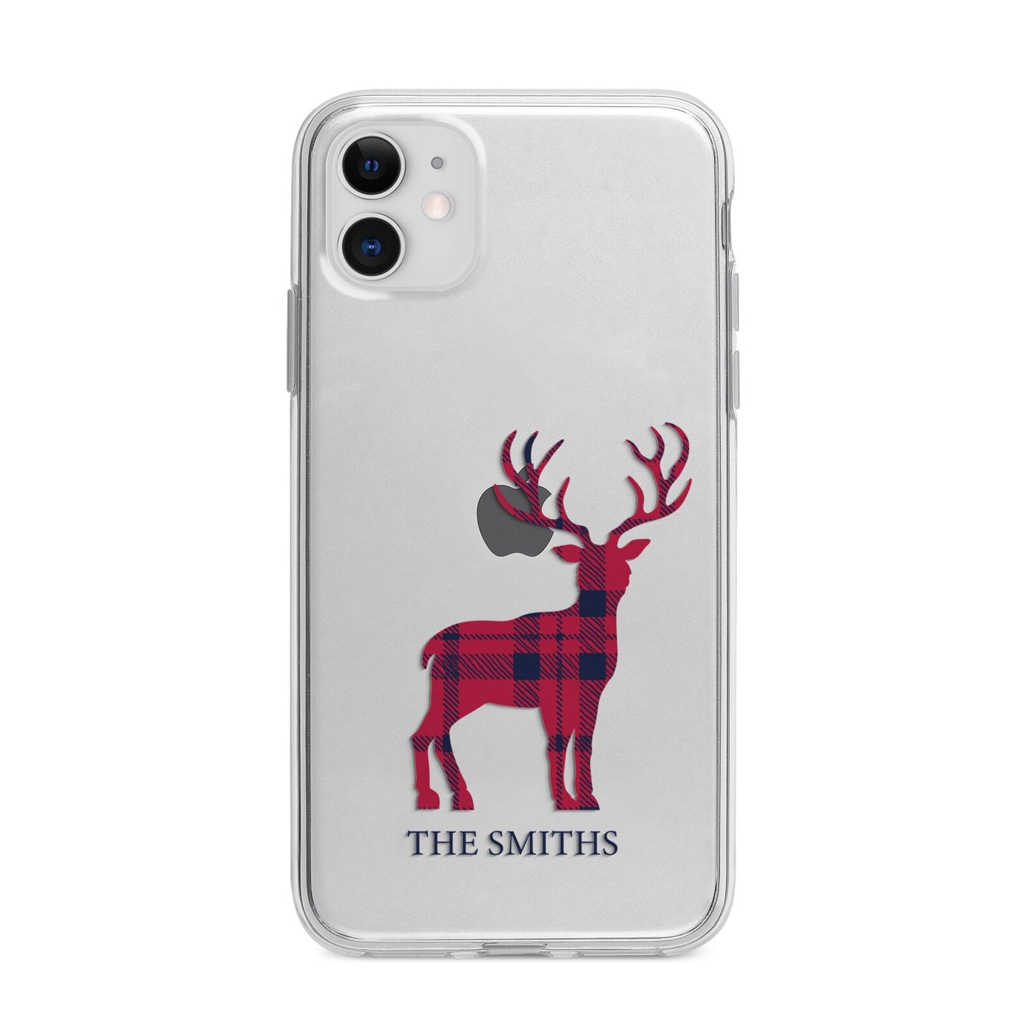 Christmas Tartan Reindeer Personalised Apple iPhone 11 in White with Bumper Case