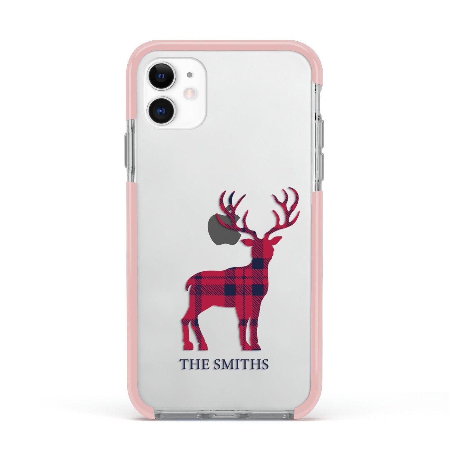 Christmas Tartan Reindeer Personalised Apple iPhone 11 in White with Pink Impact Case