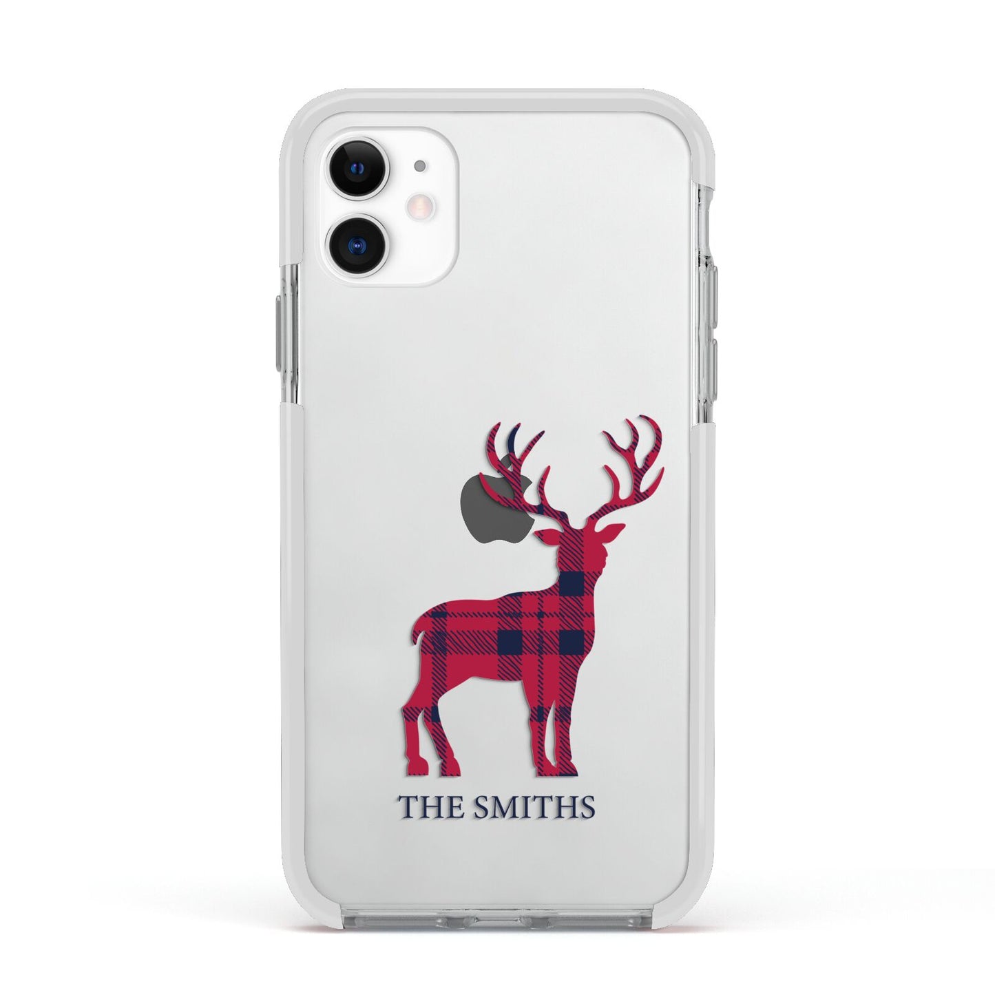 Christmas Tartan Reindeer Personalised Apple iPhone 11 in White with White Impact Case