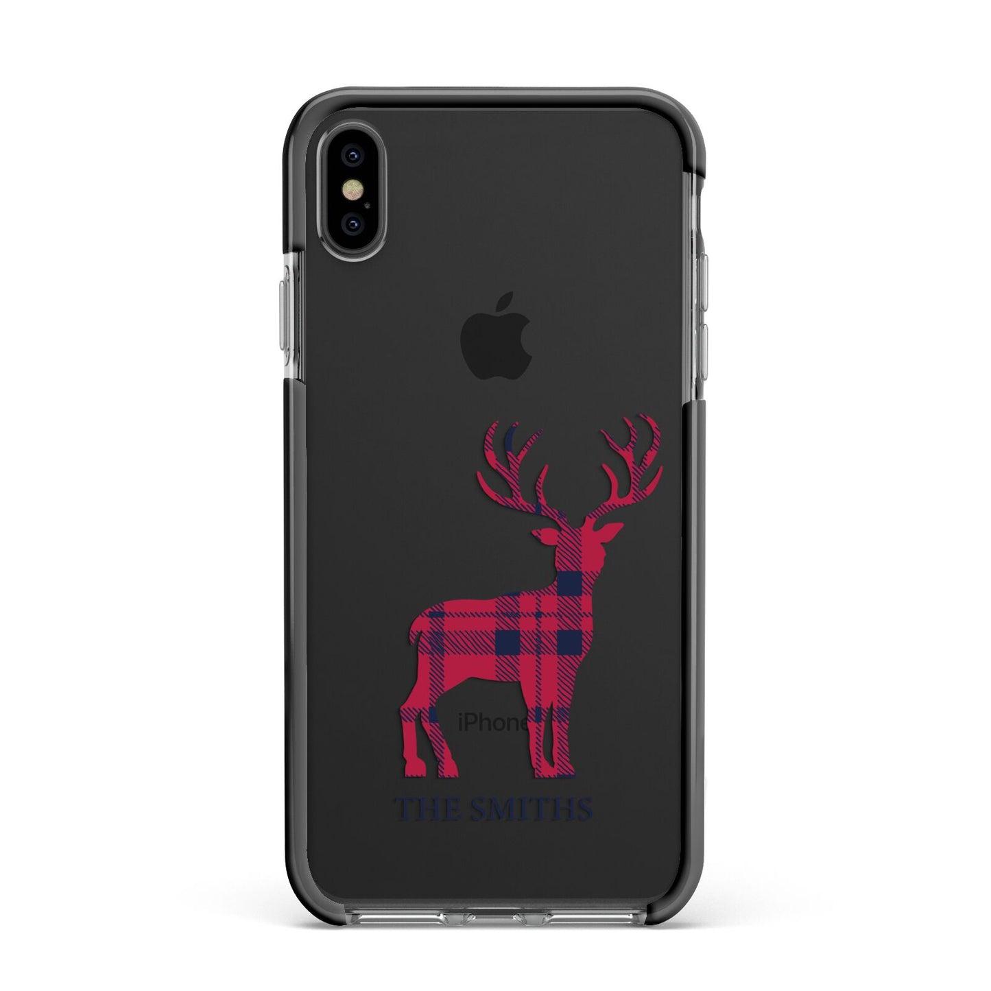 Christmas Tartan Reindeer Personalised Apple iPhone Xs Max Impact Case Black Edge on Black Phone