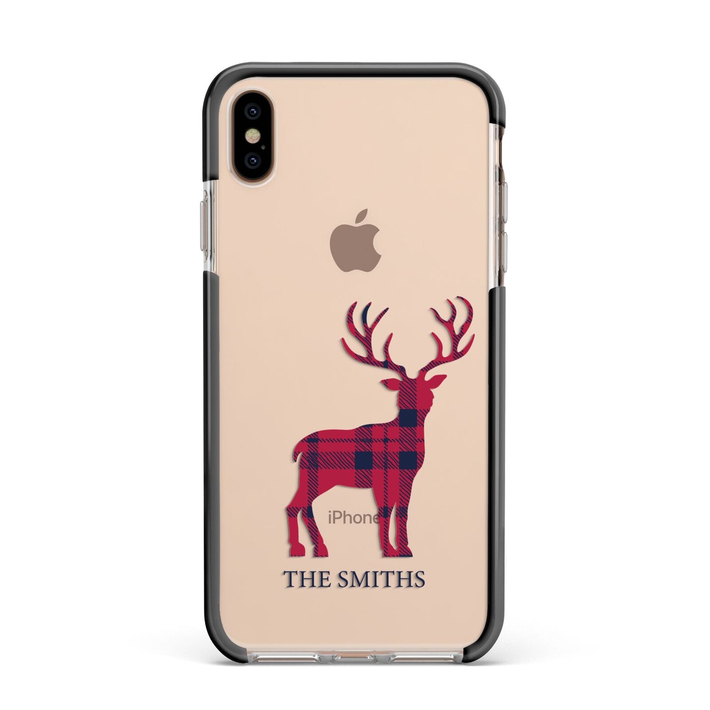 Christmas Tartan Reindeer Personalised Apple iPhone Xs Max Impact Case Black Edge on Gold Phone