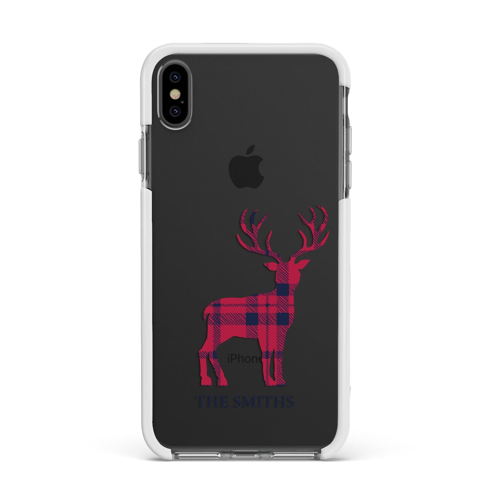 Christmas Tartan Reindeer Personalised Apple iPhone Xs Max Impact Case White Edge on Black Phone