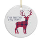Christmas Tartan Reindeer Personalised Circle Decoration Back Image