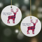 Christmas Tartan Reindeer Personalised Round Decoration on Christmas Background