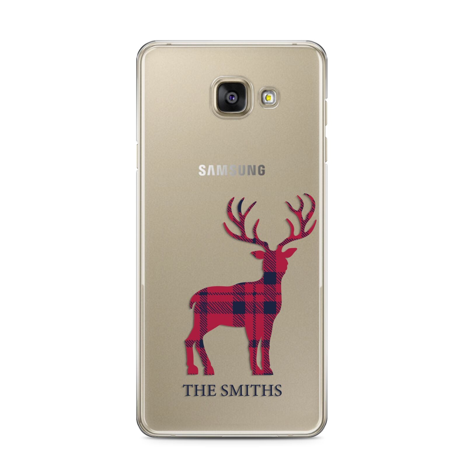 Christmas Tartan Reindeer Personalised Samsung Galaxy A3 2016 Case on gold phone