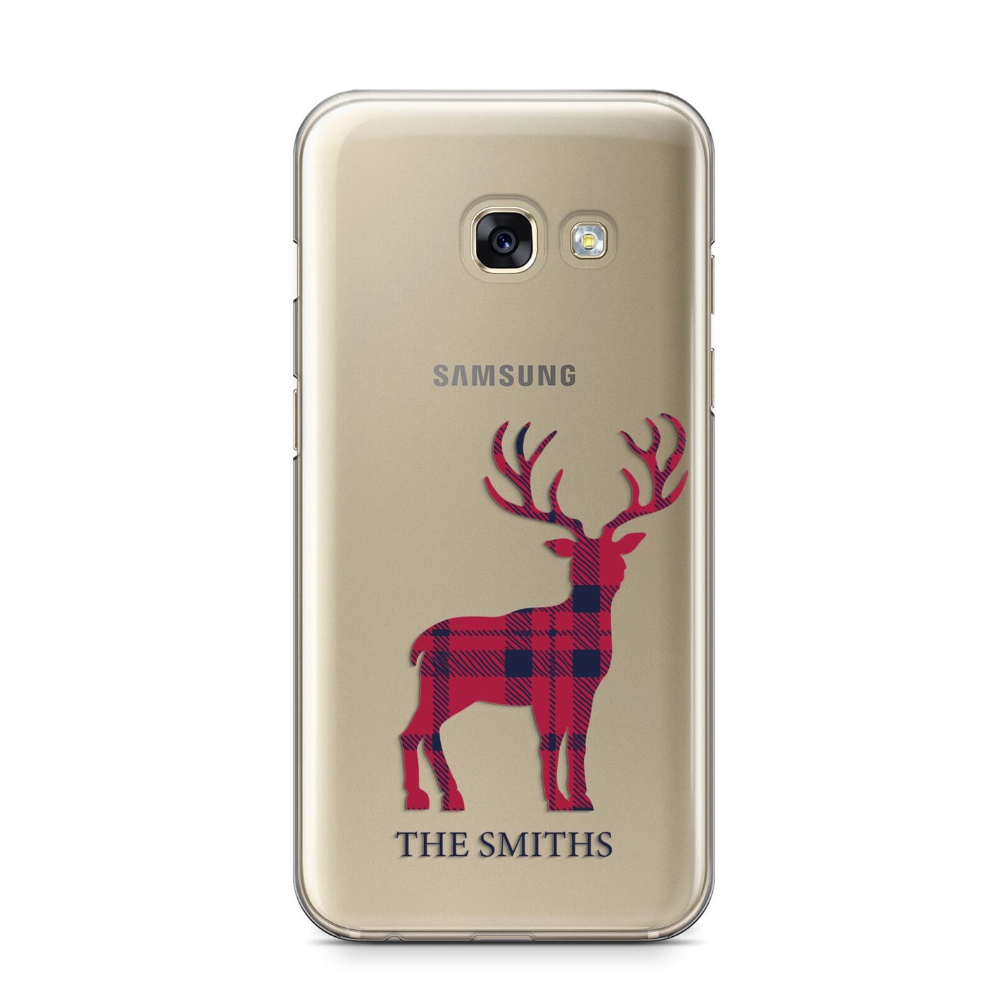 Christmas Tartan Reindeer Personalised Samsung Galaxy A3 2017 Case on gold phone