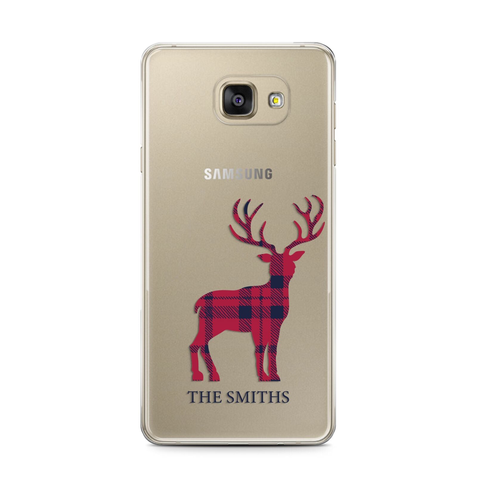 Christmas Tartan Reindeer Personalised Samsung Galaxy A7 2016 Case on gold phone