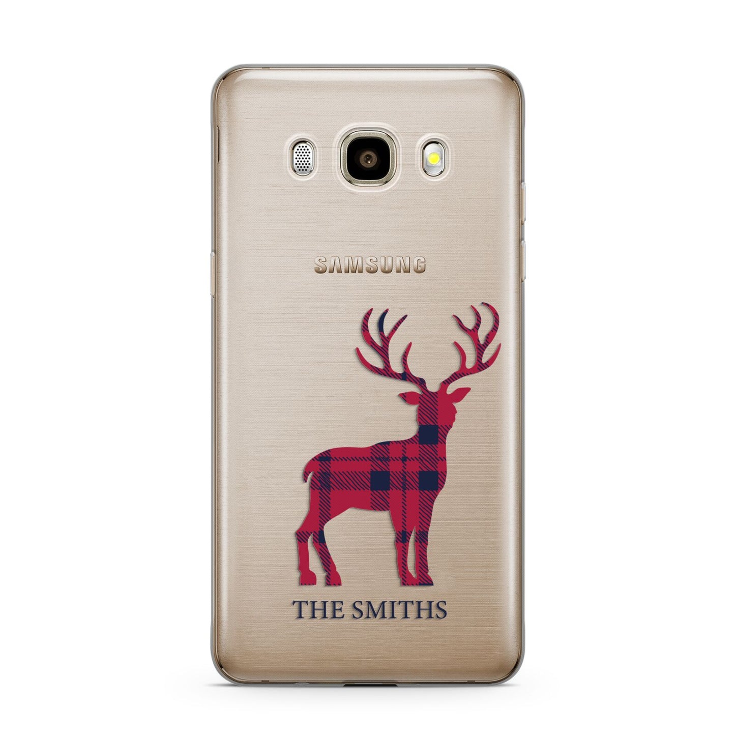 Christmas Tartan Reindeer Personalised Samsung Galaxy J7 2016 Case on gold phone