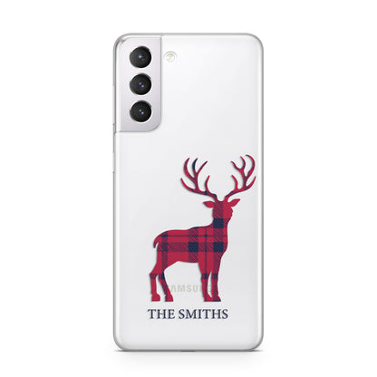 Christmas Tartan Reindeer Personalised Samsung S21 Case