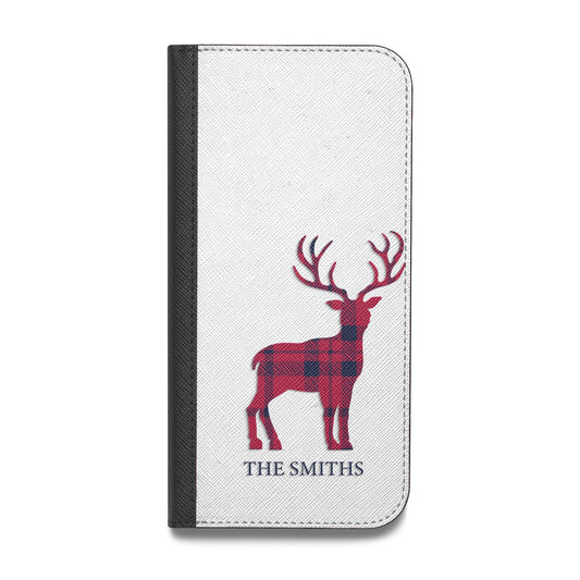 Christmas Tartan Reindeer Personalised Vegan Leather Flip iPhone Case