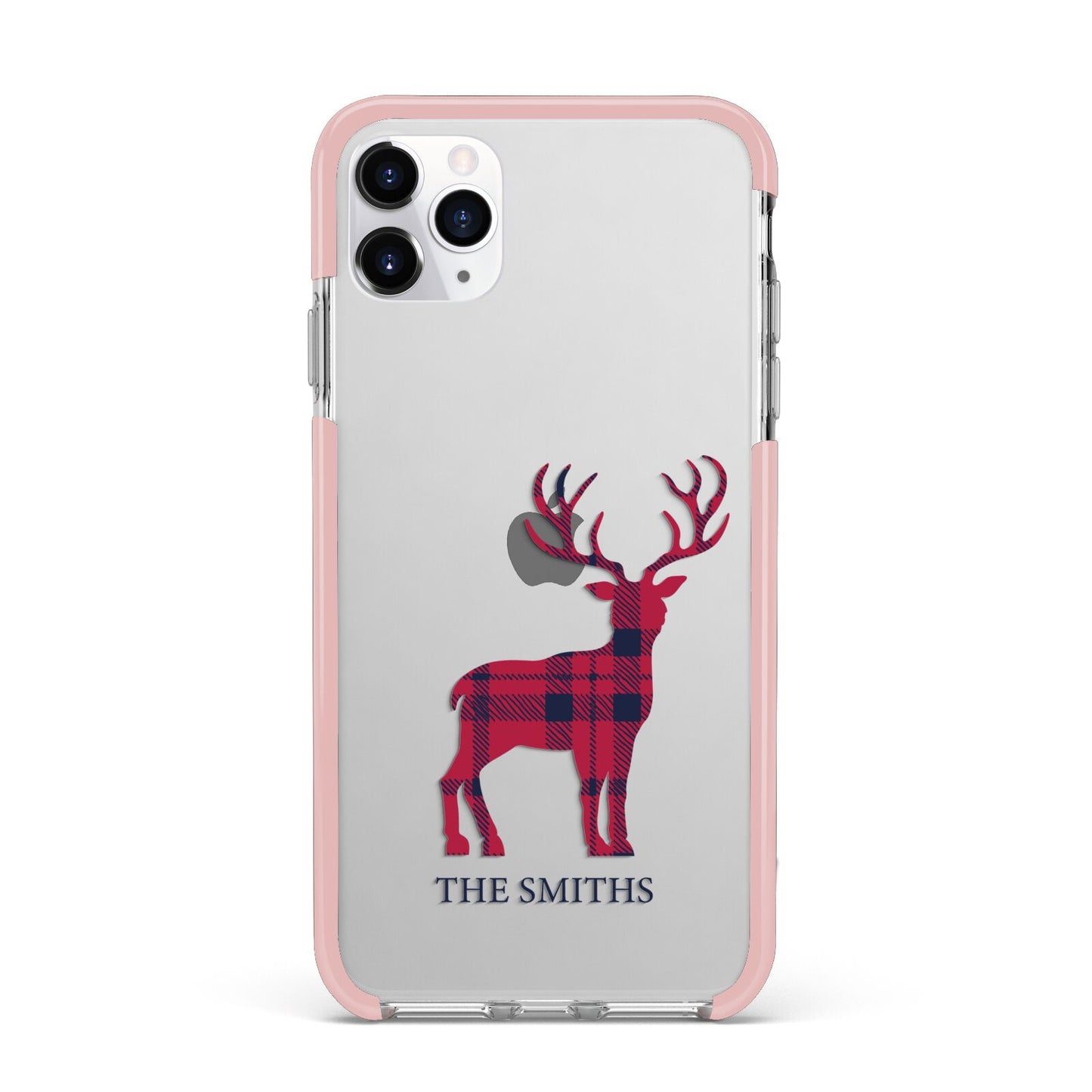 Christmas Tartan Reindeer Personalised iPhone 11 Pro Max Impact Pink Edge Case