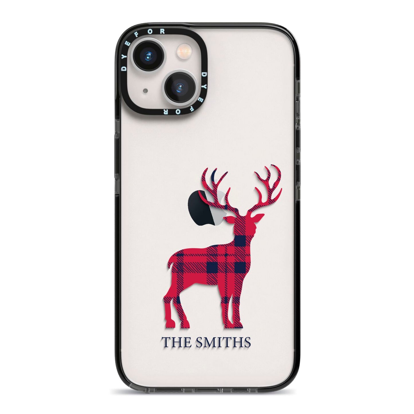 Christmas Tartan Reindeer Personalised iPhone 13 Black Impact Case on Silver phone